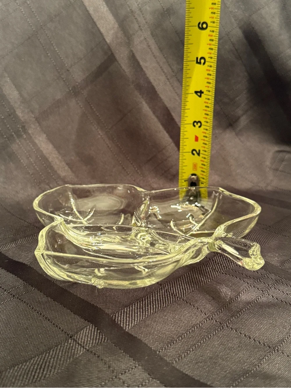 Vintage Hazel Atlas Clear Glass 3 Divided Ivy Leaf Candy Dish Relish Tray 8